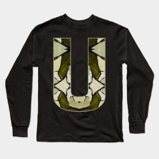 Letter U Monogram Initial Olive Green Pearl White Aesthetic Abstract Pattern Painting On Canvas Long Sleeve T-Shirt